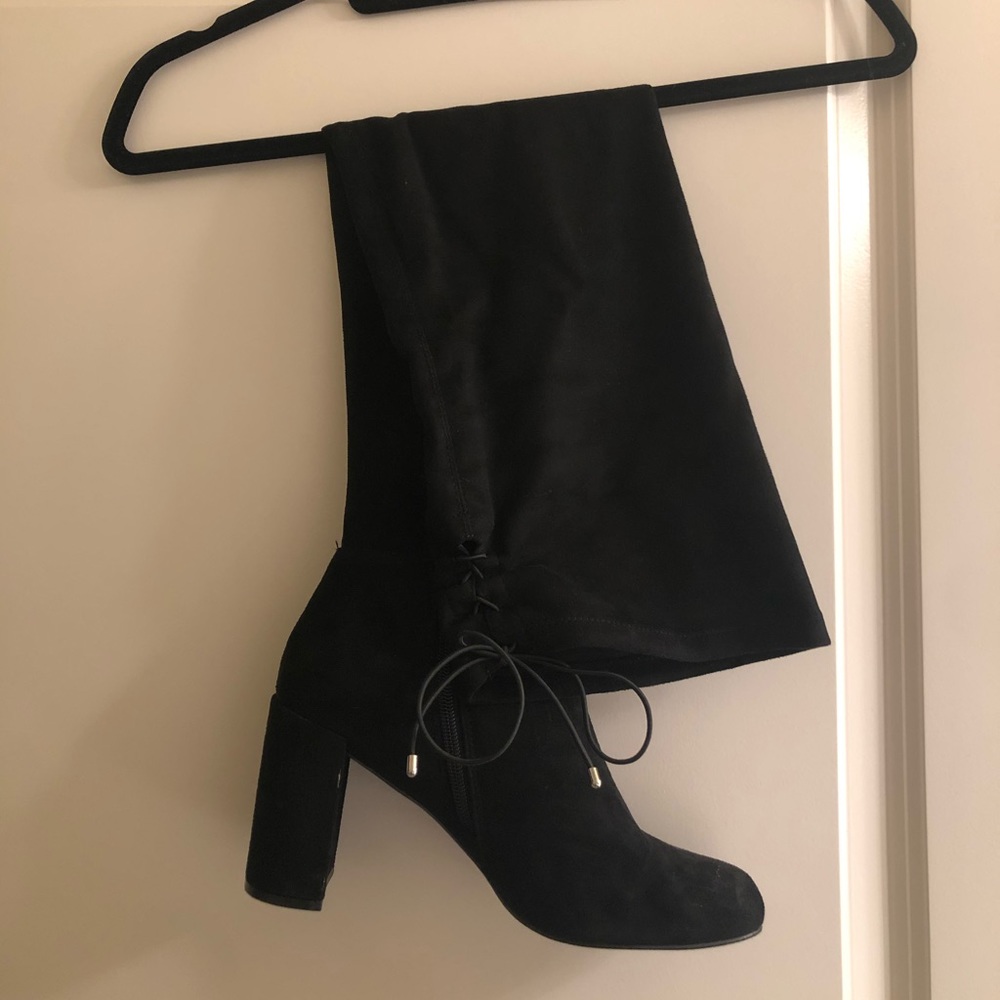 Chinese Laundry Black Suede Thigh High Boots